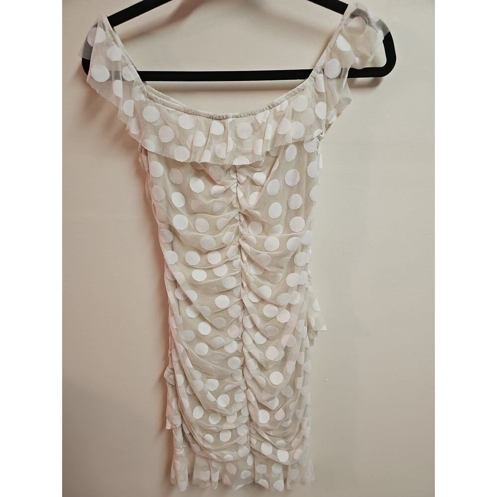 Forever 21 Beige Dress With White Polka Dot Overlay Size S - Picture 6 of 7